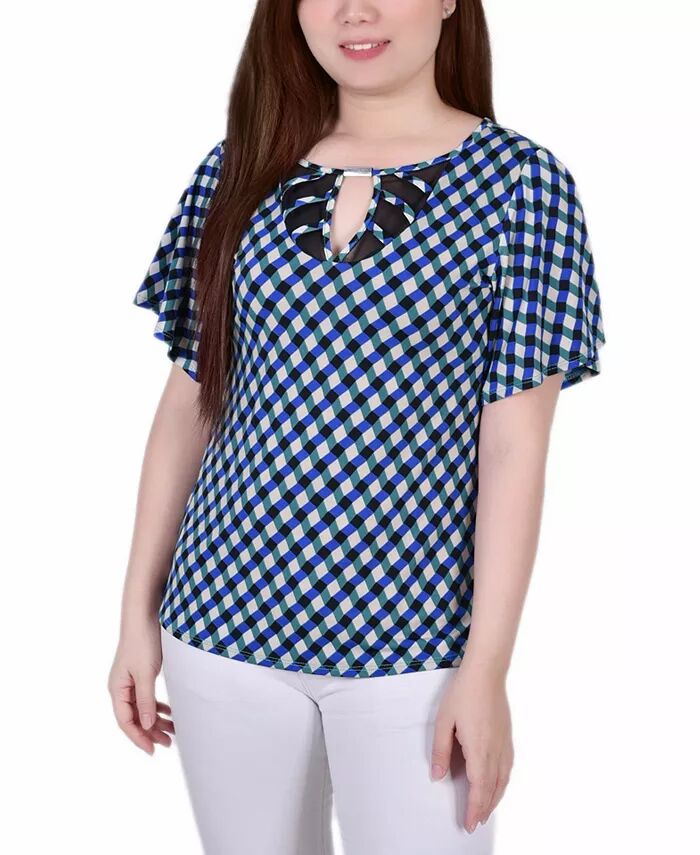 

Трикотажный топ Petite Mesh Flutter Sleeve NY Collection, белый