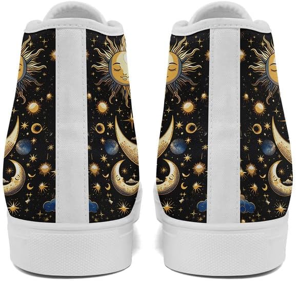 Кеды на высокой подошве Sun Moon Star из холщовой ткани для женщин и мужчин, черные и белые модные туфли, шнуровка, стильные, унисекс, для прогулок и повседневного ношения Awsole — фото 4