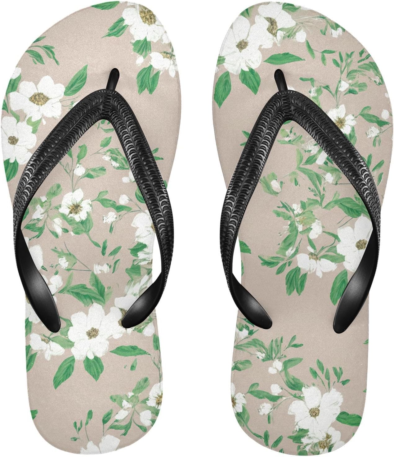 

Белые цветочные листья Бежевые вьетнамки Пляжные шлепанцы Резиновые Нескользящие Летние тапочки Обувь для прогулок Мужские и женские Sinestour