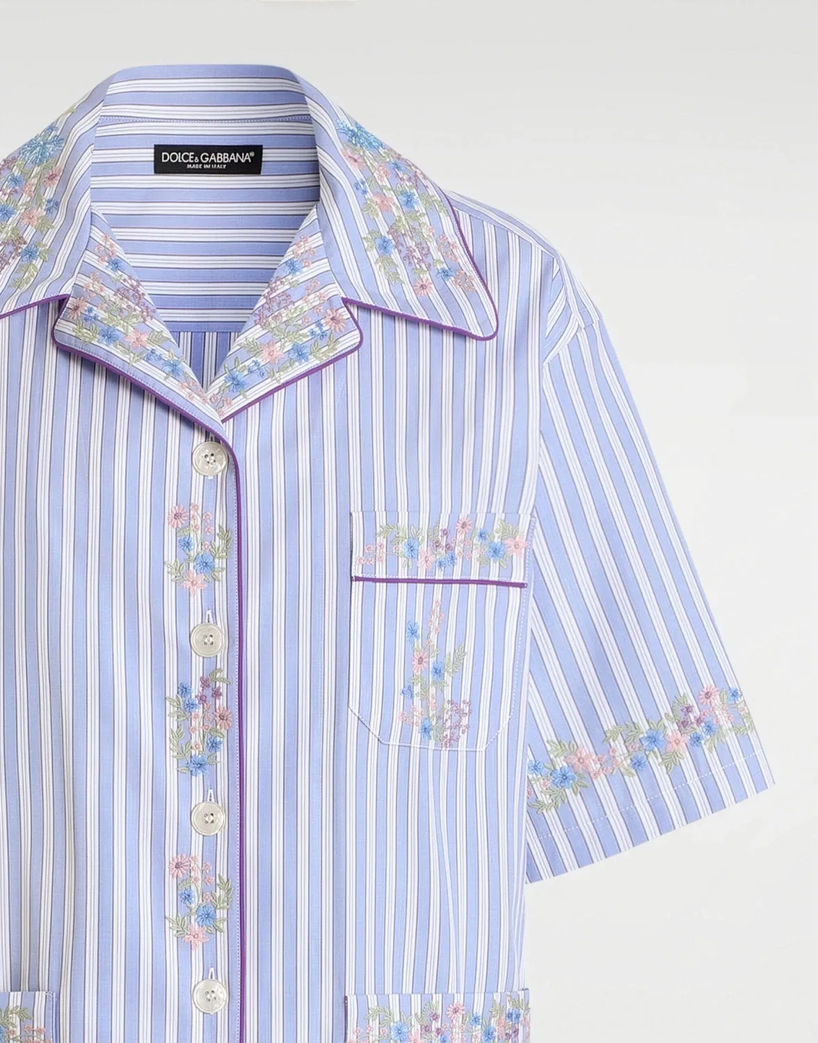 Хлопковая рубашка с вышивкой в виде цветов DOLCE & GABBANA, бежевый — фото 3