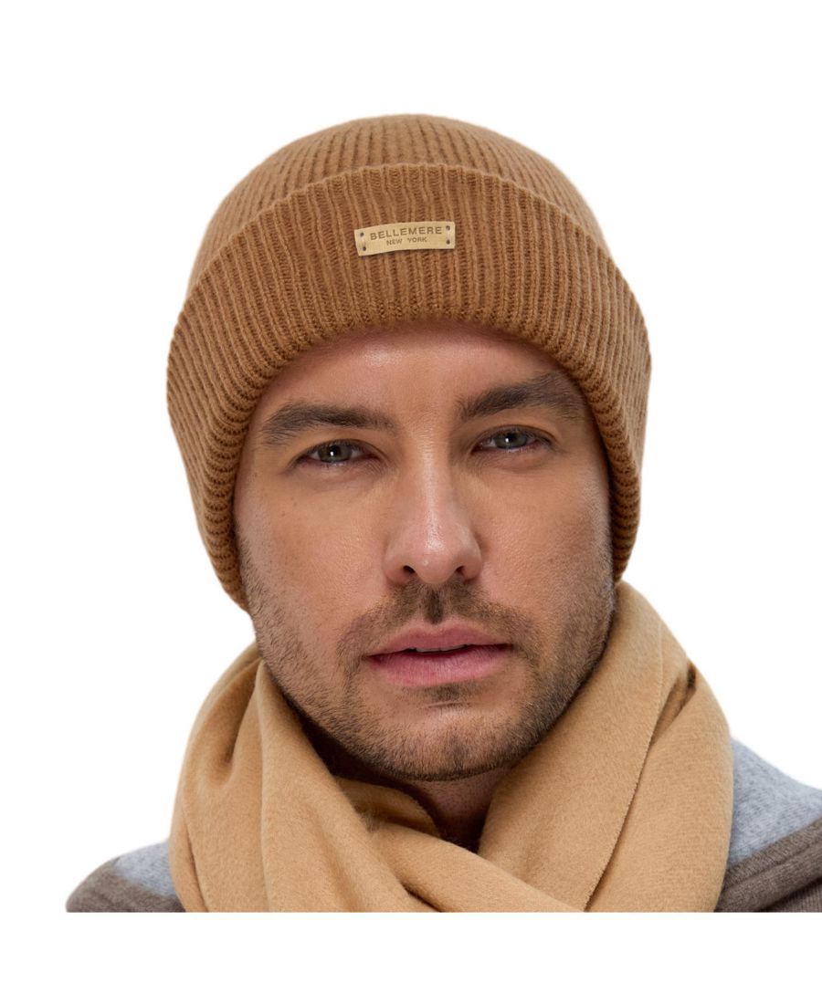 

Мужская шапка-бини унисекс из ребристой овечьей шерсти Bellemere New York, Walnut