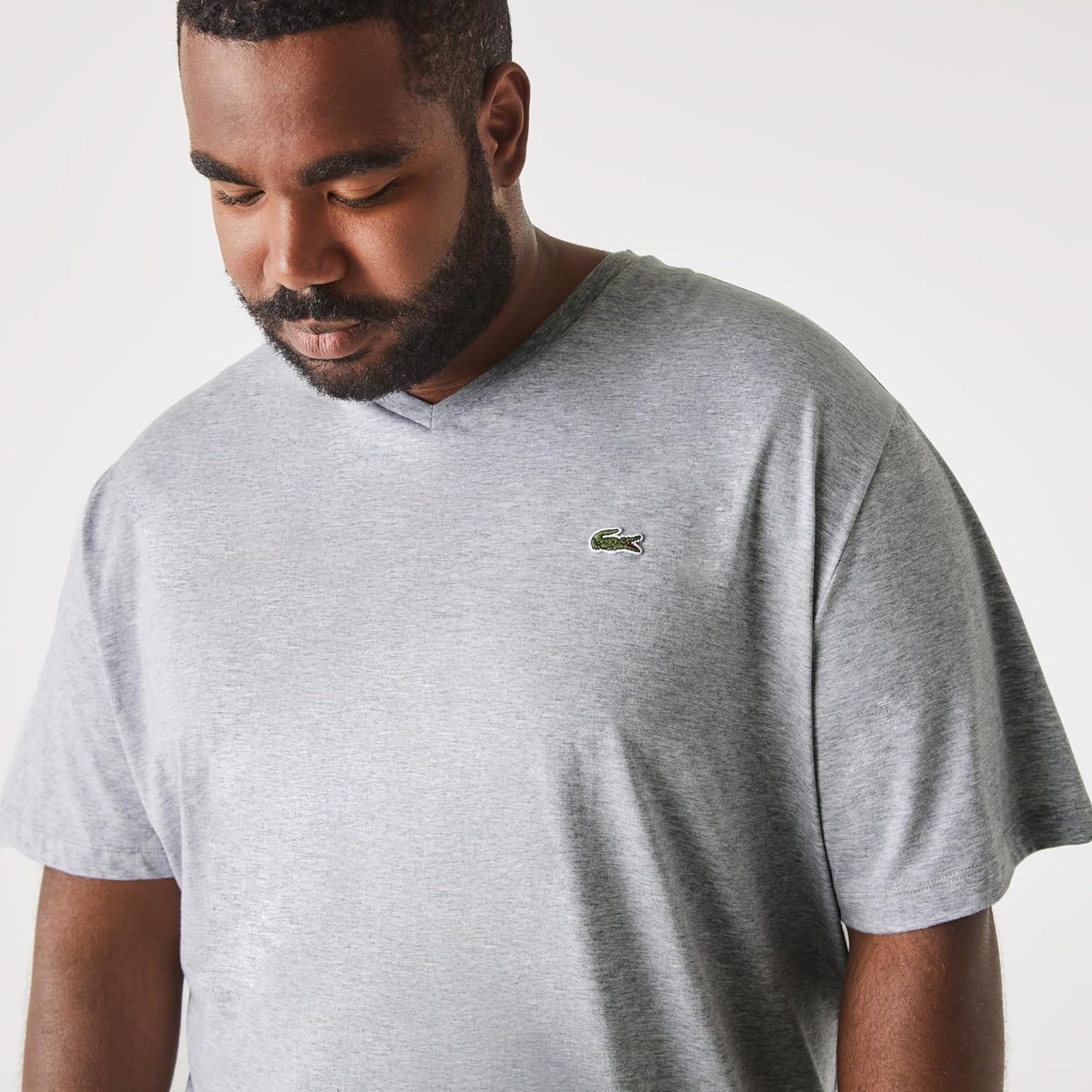 Мужская классическая футболка Lacoste большого размера с V-образным вырезом, коротким рукавом и стандартным кроем., Silver Chine — фото 2