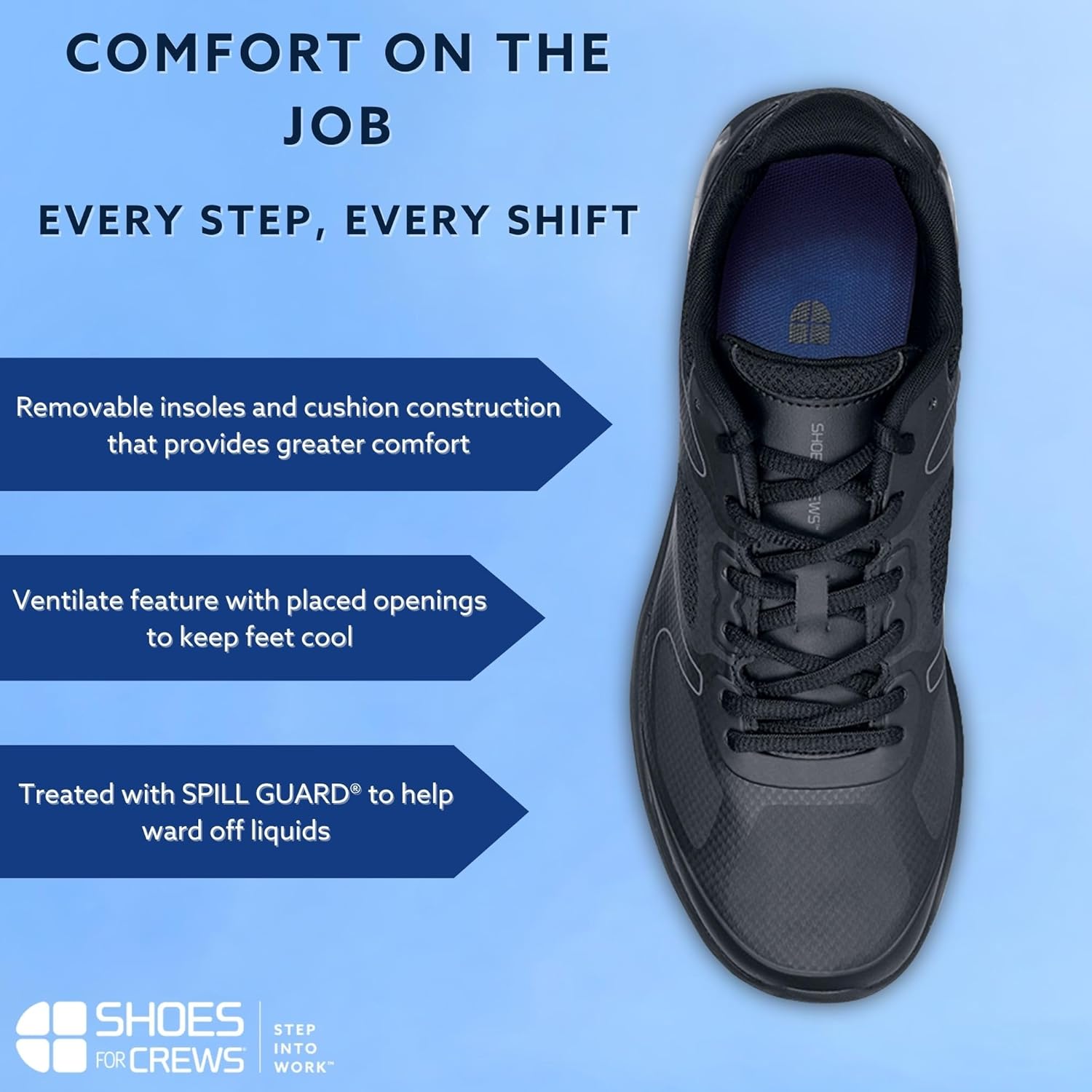Мужские кроссовки с противоскользящей подошвой Shoes For Crews - удобная, нескользкая обувь для мужчин, работающих в сфере общественного питания, здравоохранения, торговли и обслуживания - Evolution II, черный — фото 3
