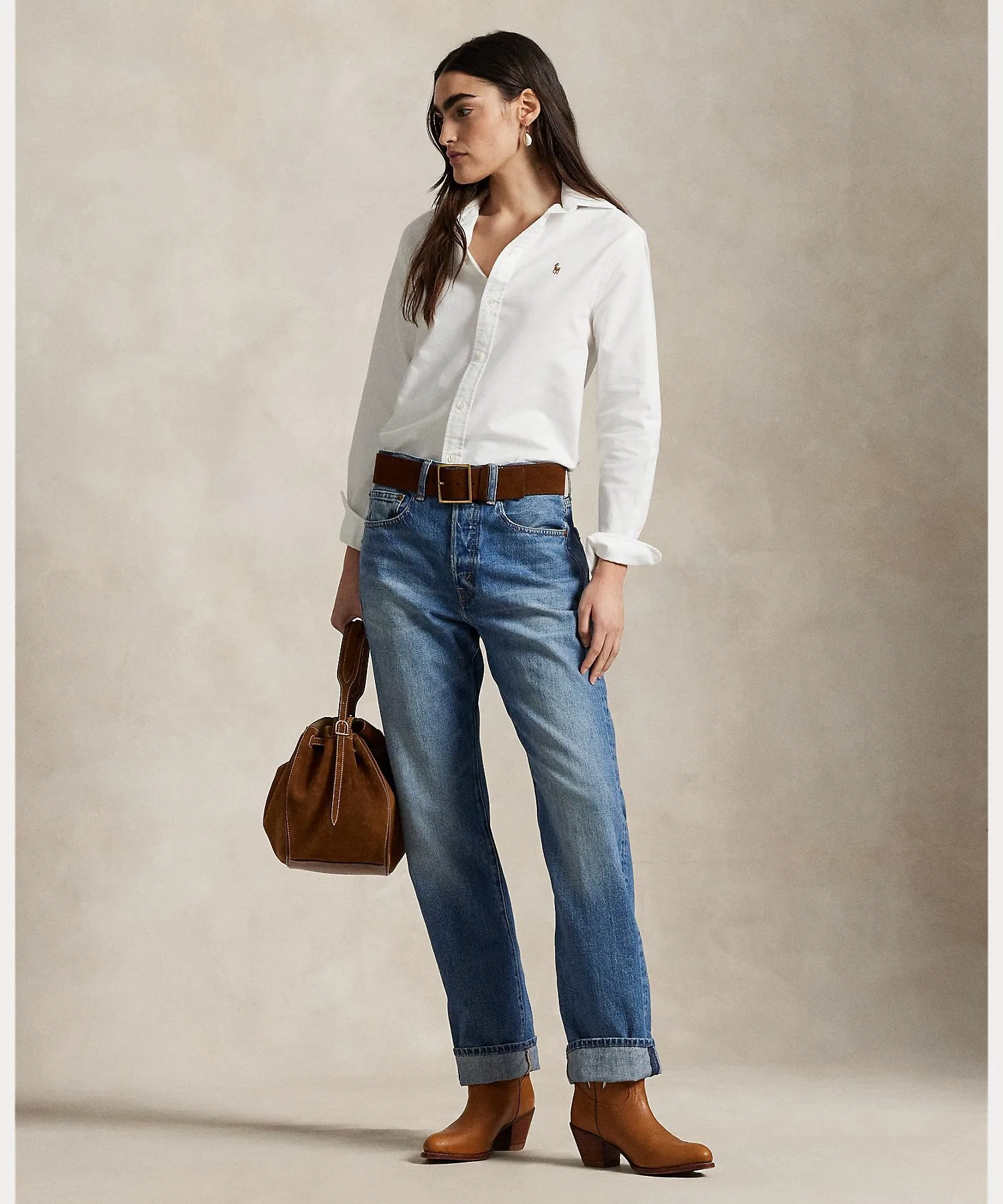 Женская рубашка из хлопка Classic Fit POLO RALPH LAUREN белая — фото 4