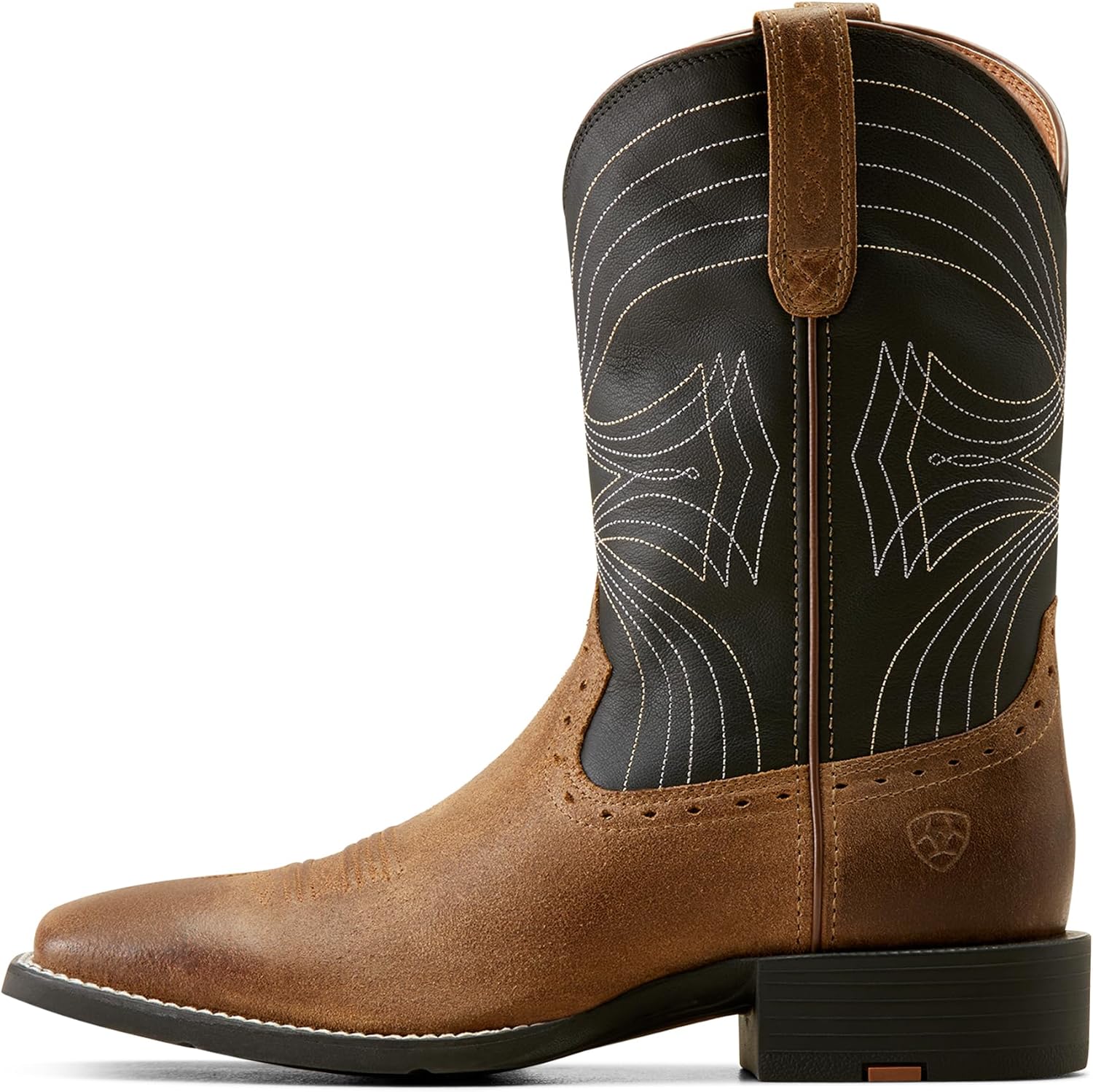 Мужские западные ковбойские сапоги Ariat Sport с широким квадратным носком, черный/коричневый — фото 3