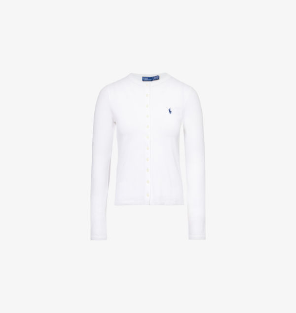 

Кардиган из эластичной сетки с круглым вырезом и вышитым логотипом. Polo Ralph Lauren, белый