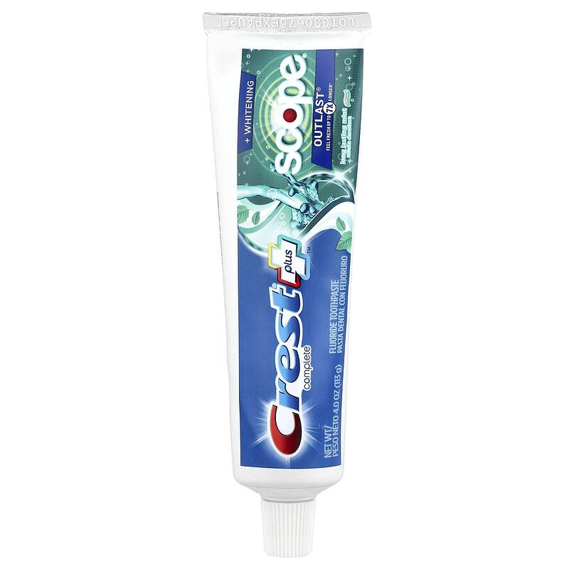 

Crest, Plus Complete , Scope Outlast + Whitening, зубная паста с фтором, мята, 113 г (4 унции)