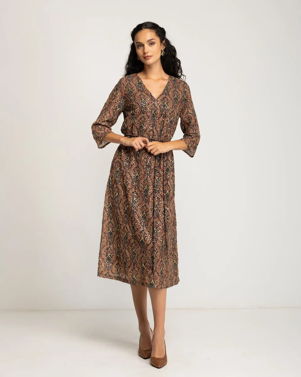 

Миди-платье с длинными рукавами и принтом Niza, коричневый