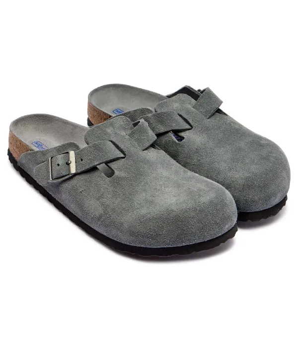 Бостонские мюли, кожаные сандалии Narrow fit Birkenstock, серый — фото 3