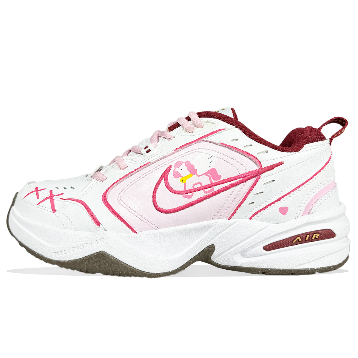 

Nike Кроссовки Air Monarch 4 с износостойким и противоскользящим покрытием, низкие, повседневные, унисекс, розовые и белый
