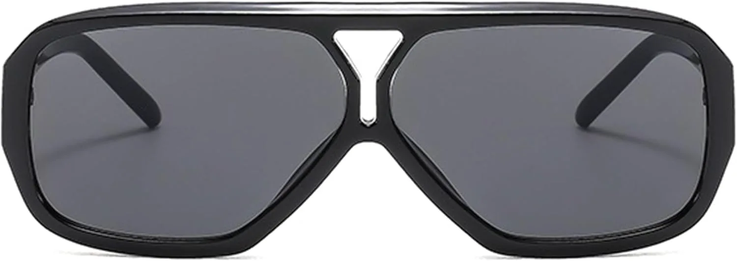 

bullabulling Модные ретро-солнцезащитные очки-пилот для женщин и мужчин, прямоугольные, винтажные, 70-х годов, квадратные, с плоской верхней частью, Black