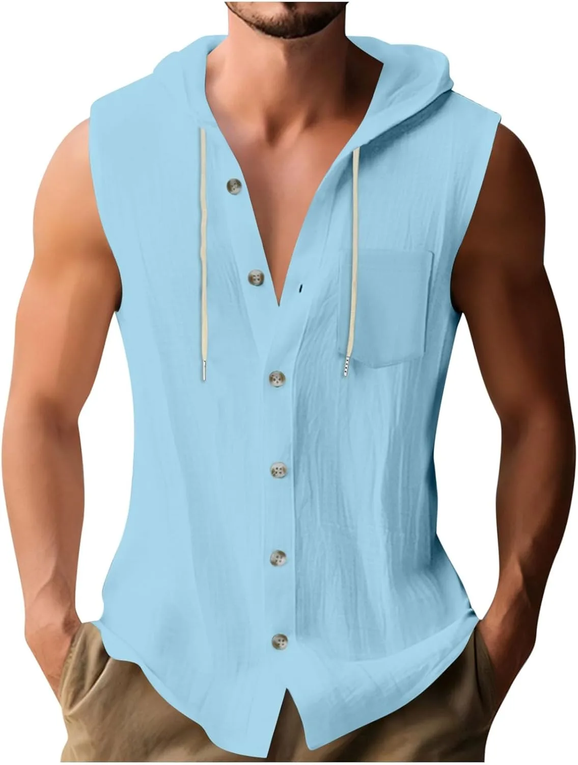 

Безрукавка с капюшоном на пуговицах для мужчин Sdeycui