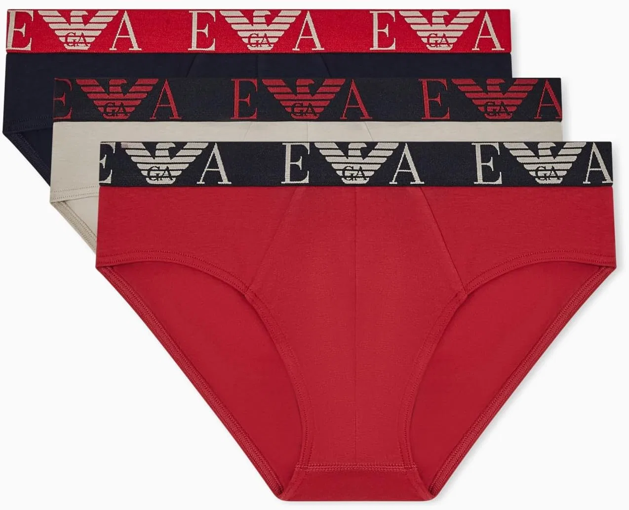 Брифы Monogram 3-pack, Emporio Armani, Орех/Синий/Скутер