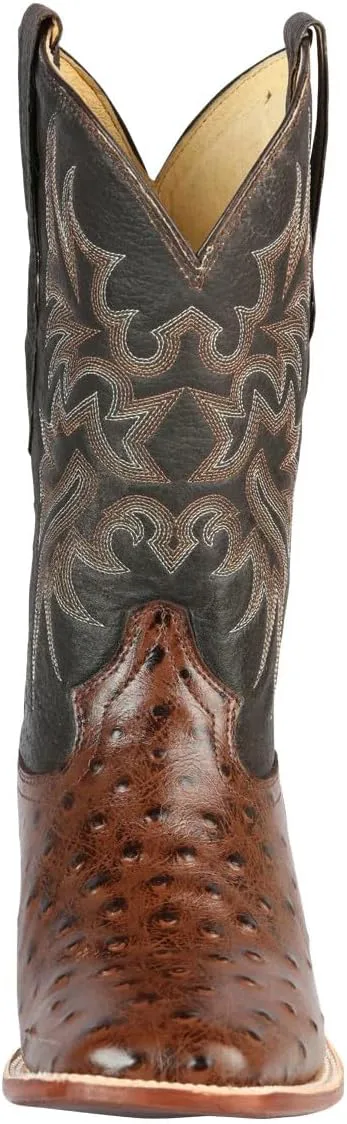 Мужские ковбойские сапоги El Señor de los Cielos, искусственная кожа страуса, коричневые, носок булдог, каблук-блок — фото 2