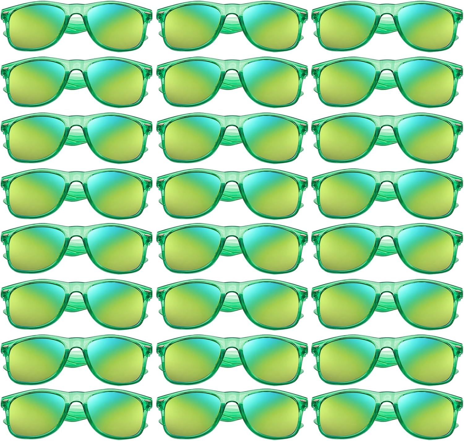 

Оптовая продажа солнцезащитных очков в стиле ретро 80-х и 90-х годов с неоновыми элементами, прозрачной оправой и зеркальными линзами, в упаковке 12/24 штуки, для мужчин и женщин Geopty, 24 Green