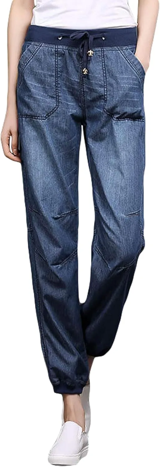 

GGUHHU Женские джинсы Relaxed Fit с высокой посадкой и эластичным поясом