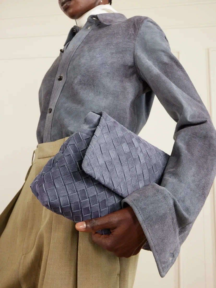 Замшевая сумка через плечо Giorno Intrecciato BOTTEGA VENETA, синий — фото 2
