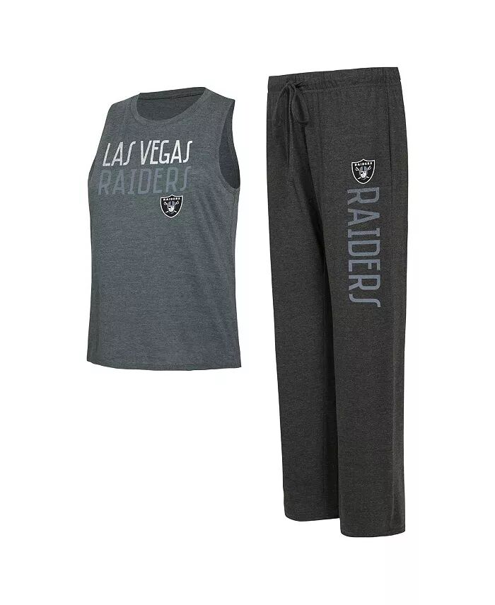 

Женский черный, угольный потертый топ и брюки Las Vegas Raiders Muscle для отдыха Concepts Sport