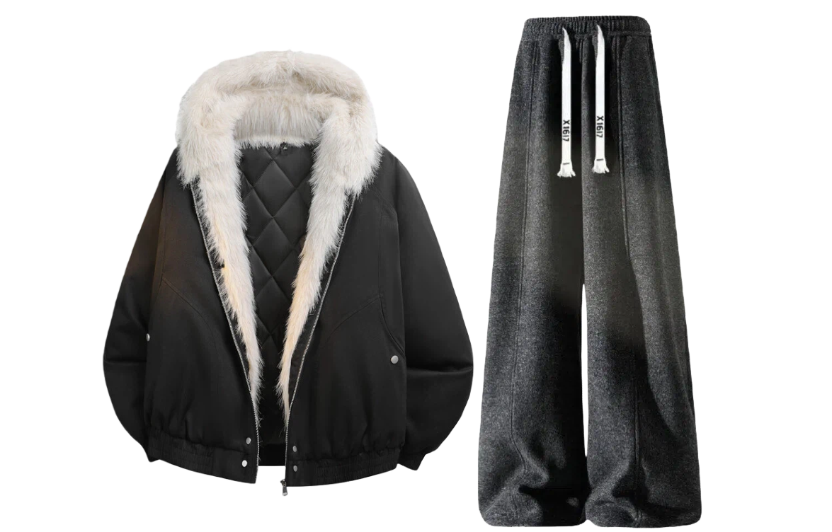 

Толстовка Casual Sportswear утепленная с флисовой подкладкой X1617, черный puffer jacket+черный fleece-lined pants