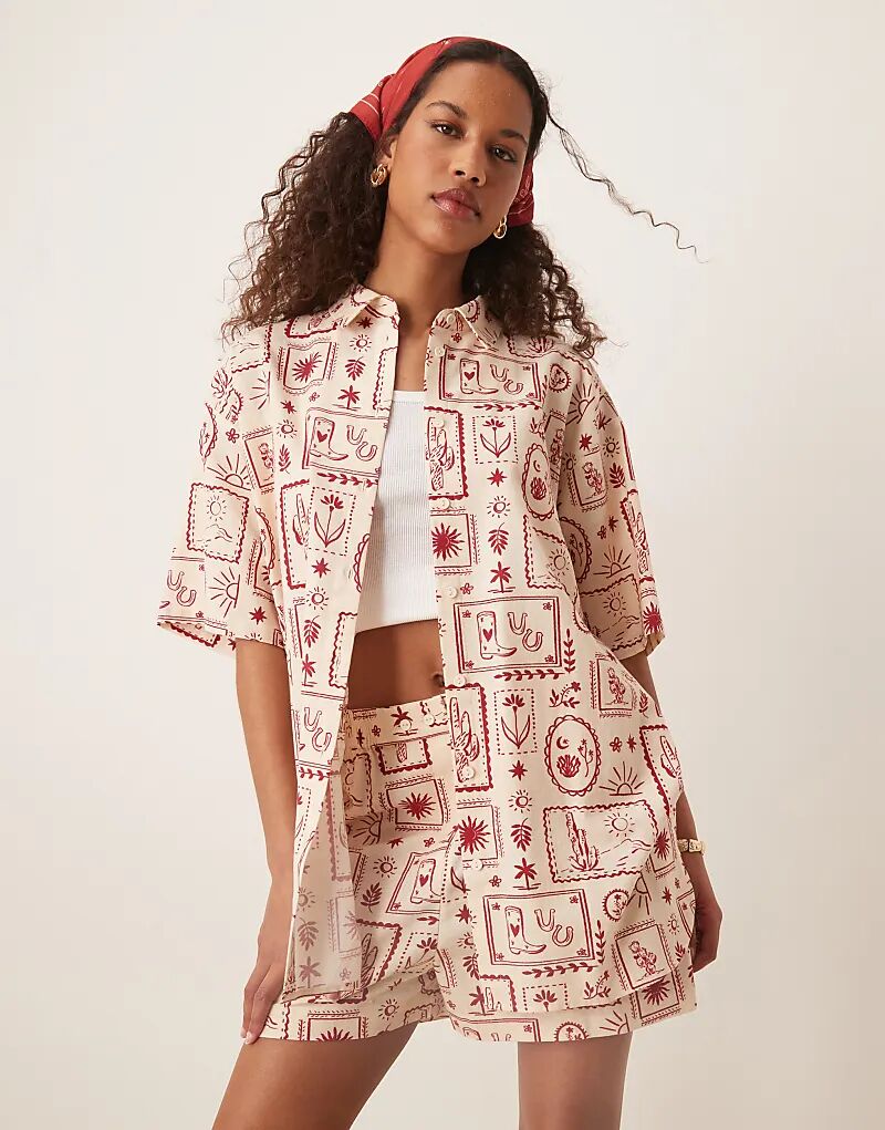 

Льняная рубашка ASOS DESIGN с принтом в стиле вестерн