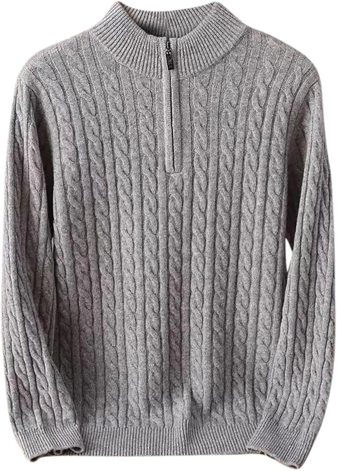 

Мужской свитер 1/4 молнии с кабельной вязкой, длинный рукав, легкий, с узором твист QUNPIU