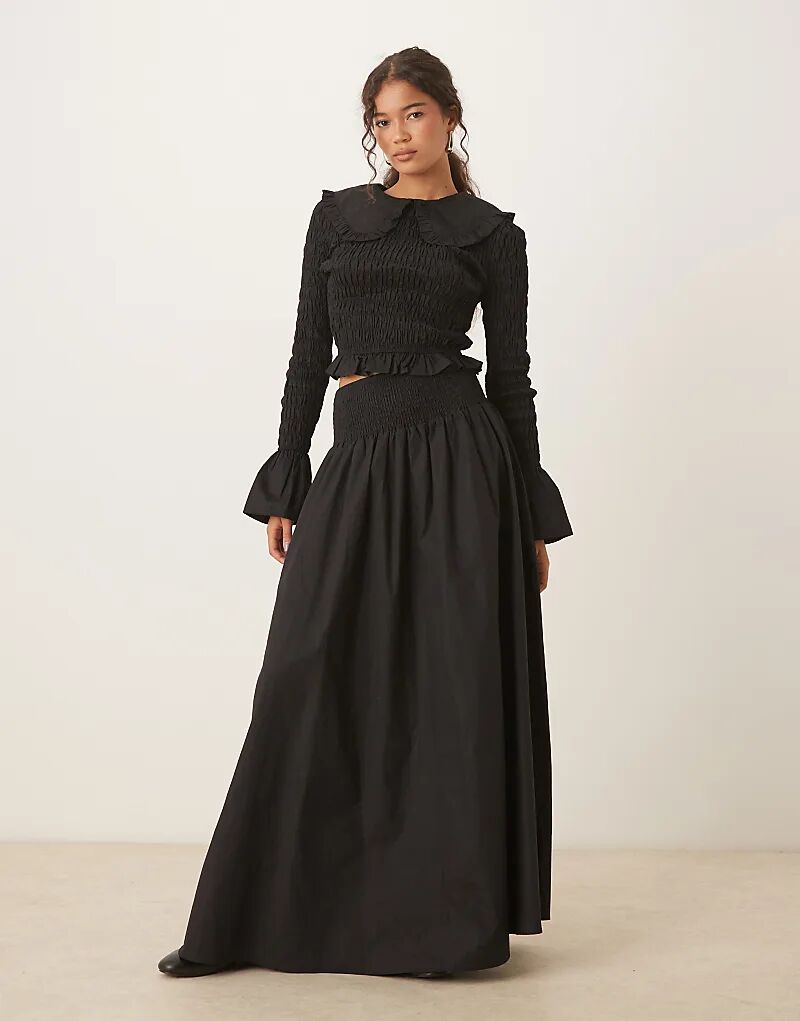 

Glamorous юбка макси с заниженной талией и сборками в черном цвете