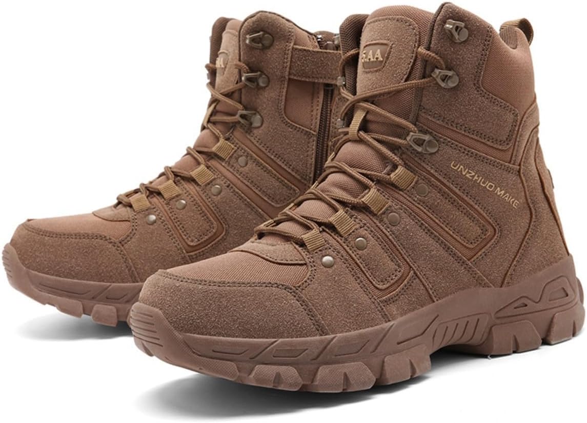 

Мужские боевые ботинки Bitiger с боковой молнией, на липучке, для повседневной носки, походов и тактических операций, коричневый