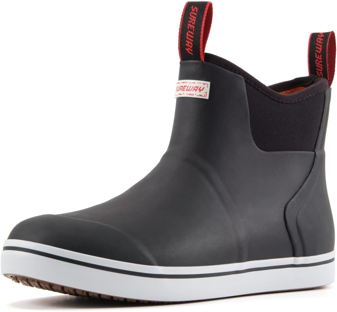 

Мужские ботинки SUREWAY для корабельной палубы, профессиональные противоскользящие рыболовные и ботинки для лодки до щиколотки, водонепроницаемые дождевые ботинки, легкие неопрено-резиновые палубные ботинки, черный
