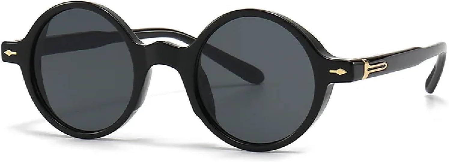 

Солнцезащитные очки с защитой от УФ-излучения UV400 | Круглая панк-оправа с заклепками, маленькая | Для женщин и мужчин, для занятий спортом на открытом воздухе и вождения DSVIGF, Black Black Black