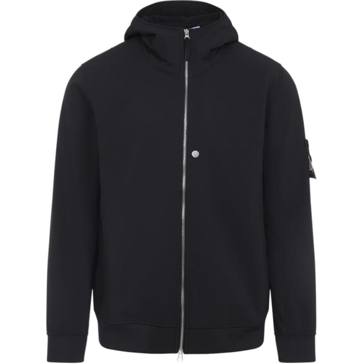 

STONE ISLAND Толстовка с капюшоном на молнии с нашивкой логотипа, Black