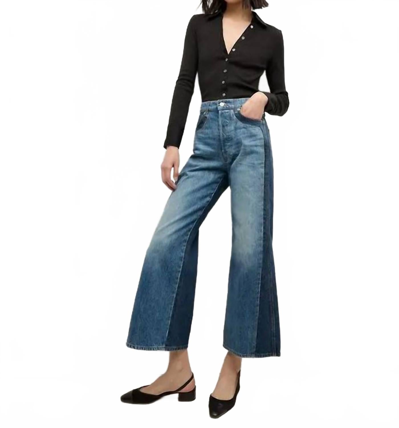 

Тейлор укороченные джинсы с высокой талией и широкими штанинами в цвете "Бунтарский синий" с цветовым блоком Veronica Beard