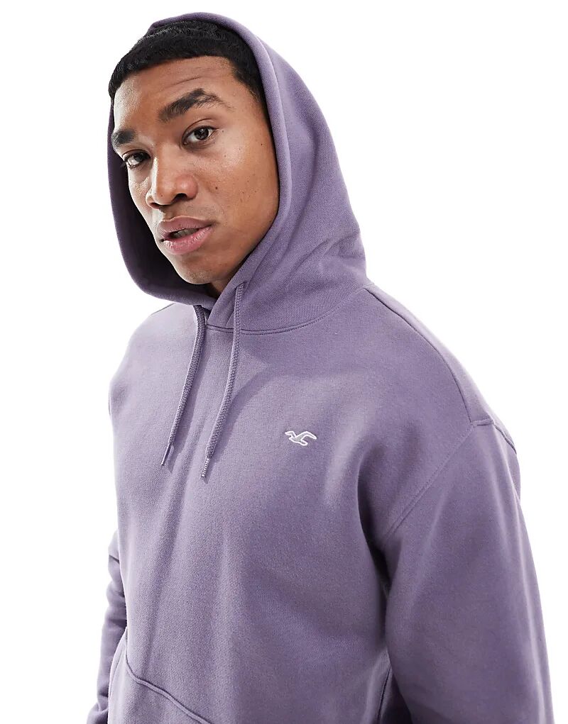 

Свободная толстовка с капюшоном Icon в фиолетовом цвете Hollister