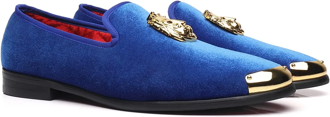 Лоферы вельветовые Men's Loafers Velvet Gold Buckle Party Prom Shoes, синий Erphpre Paul