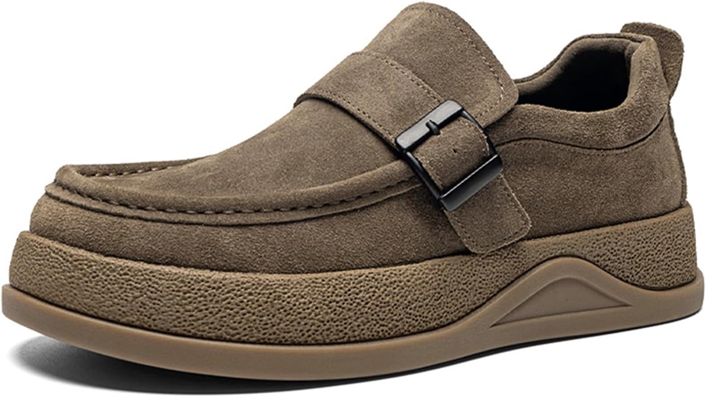 

Мужские лоферы из замши на массивном каблуке, с регулируемым ремешком, дышащие, легкие, удобные и стильные для ежедневных прогулок, активного отдыха и повседневного выхода Psieicwm, хаки