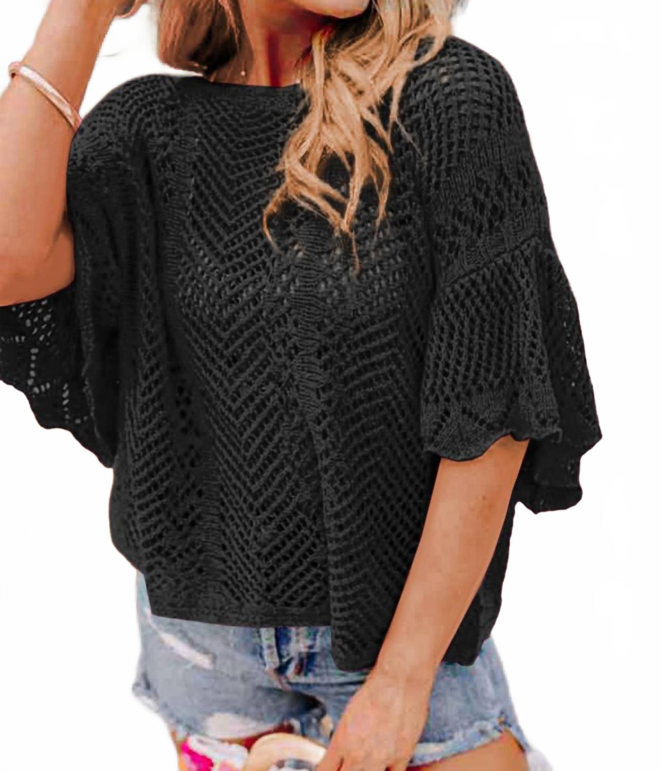 

Черный оверсайз топ с ажурной вязкой Pointelle Shewin