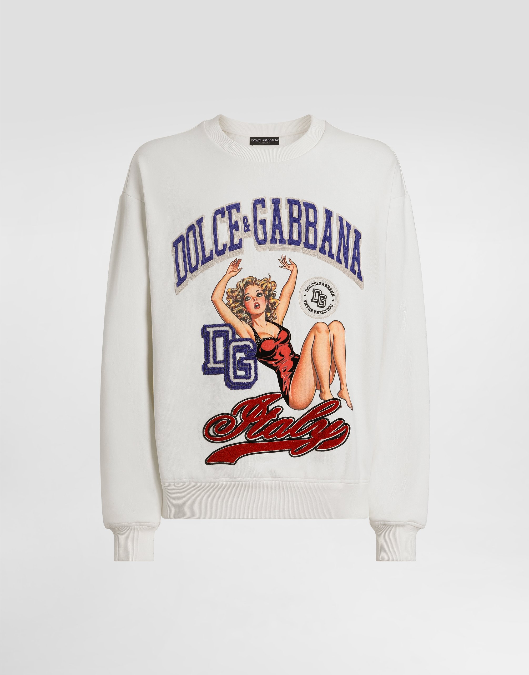 

Свитшот с принтом и вышивкой Dolce & Gabbana, кремовый