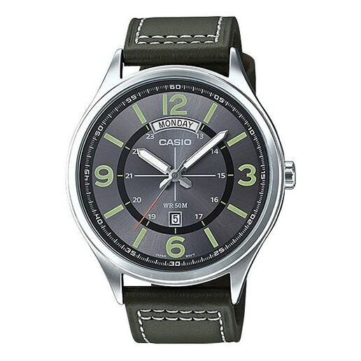 

Часы Casio Business Minimalistic Leather Strap Analog Watch 'Green Black', мультиколор