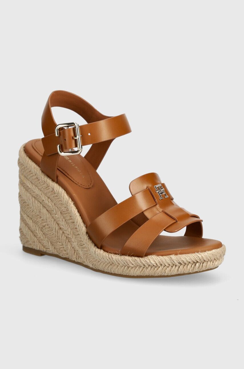 Кожаные сандалии Tommy Hilfiger ESPADRILLE HIGH WEDGE LEATHER, коричневый — фото 2
