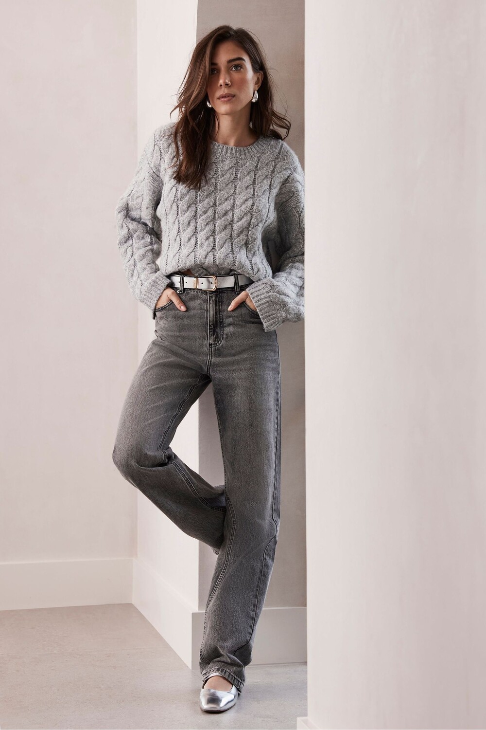 

Свитер косой вязки Mint Velvet, серый