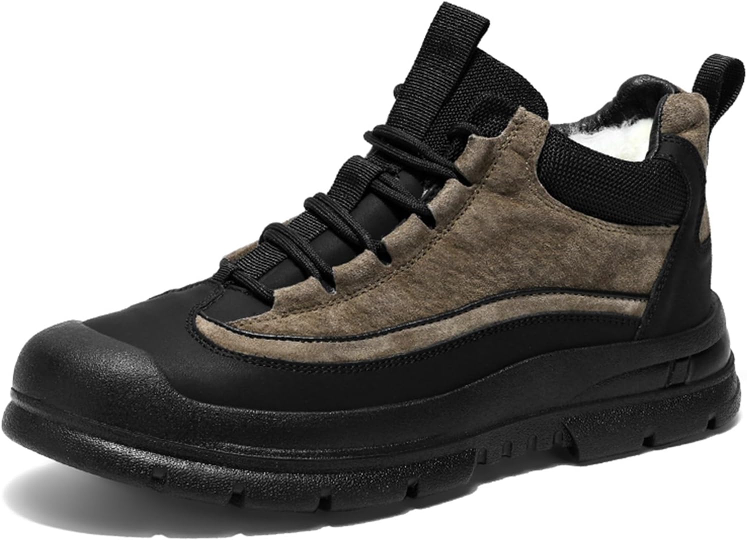 

Мужские зимние водонепроницаемые кожаные ботинки для походов на снегу, короткие плюшевые спортивные теплые ботинки для мужчин Generic, хаки