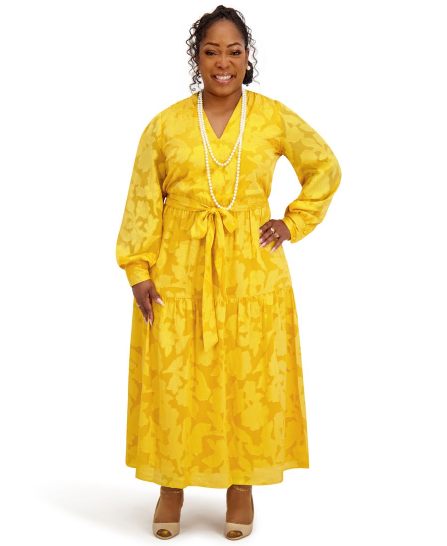 

Женское мягкое многослойное платье миди с V-образным вырезом Kasper, Gold