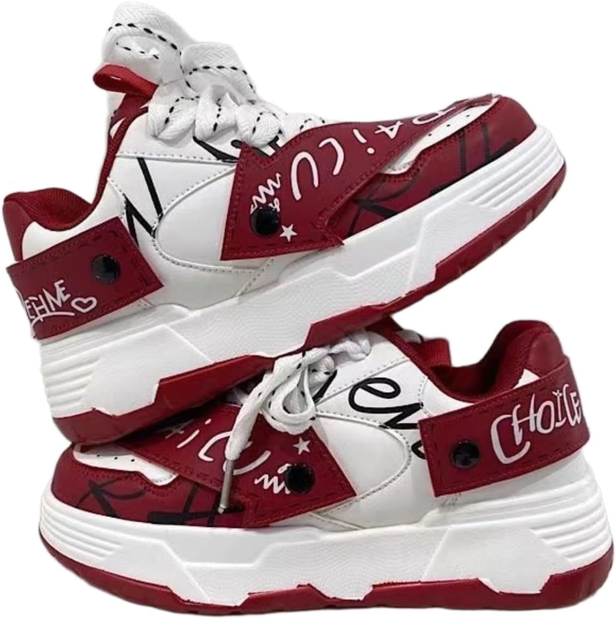 

Ретро кроссовки с рисунком буквы D для женщин с длинным ремешком-стрелкой, цветной блок, уличный стиль, повседневная обувь для прогулок и бега на платформе Ojqih, красный