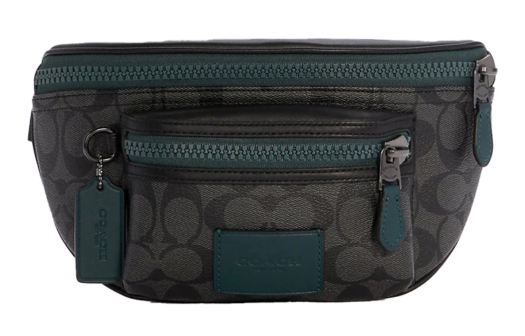 

COACH Сумка Westway Canvas с кожаной сумкой через плечо, сумка-слинг, поясная сумка среднего размера, мужская, черно-серая и яшмовая