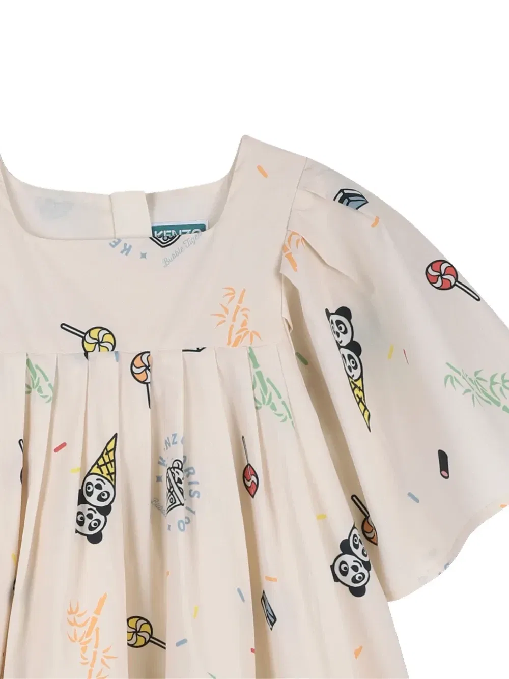 Платье с квадратным вырезом и принтом Kenzo Kids, бежевый — фото 3