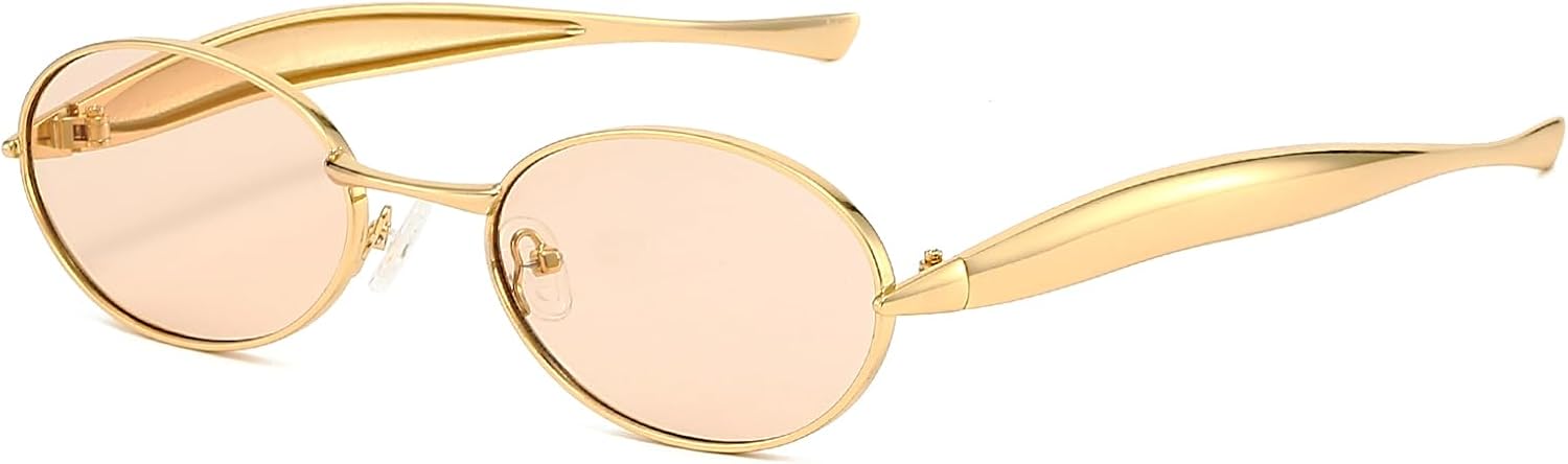 

Ретро овальные солнцезащитные очки для женщин и мужчин в стиле 70-х, модные солнцезащитные очки-сардинки, золотистая металлическая оправа, защита от УФ-излучения UV400 SUNBSR, Gold/Champagne