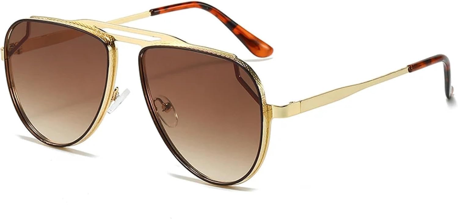 

Ретро-классические металлические солнцезащитные очки с двойной перемычкой для женщин, модные, с градиентным зеркальным покрытием, защита от УФ-излучения UV400 для мужчин HHZZYVY, Golden Tea Gradient