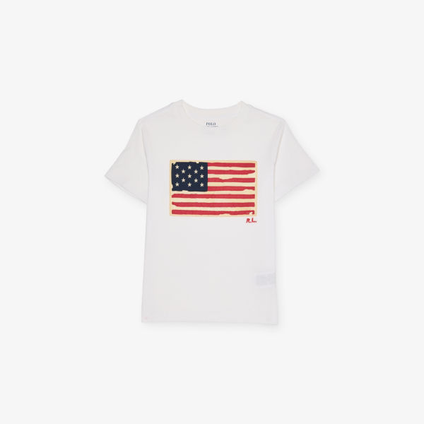 

Детский хлопковый футболка с принтом, модель crewneck Polo Ralph Lauren, белый