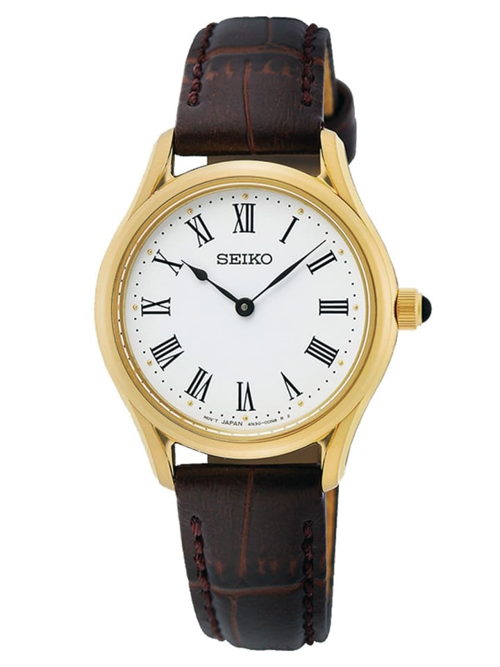 

Seiko Женские кварцевые часы с сапфировым стеклом, коричнево-золотистого цвета