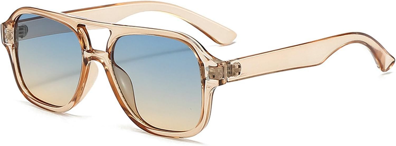 

Модные квадратные солнцезащитные очки-пилот для женщин, стильная оправа с двойным дужком, в стиле 70-х и 80-х, винтажные солнцезащитные очки для активного отдыха и вождения для мужчин mincl, Blue Brown