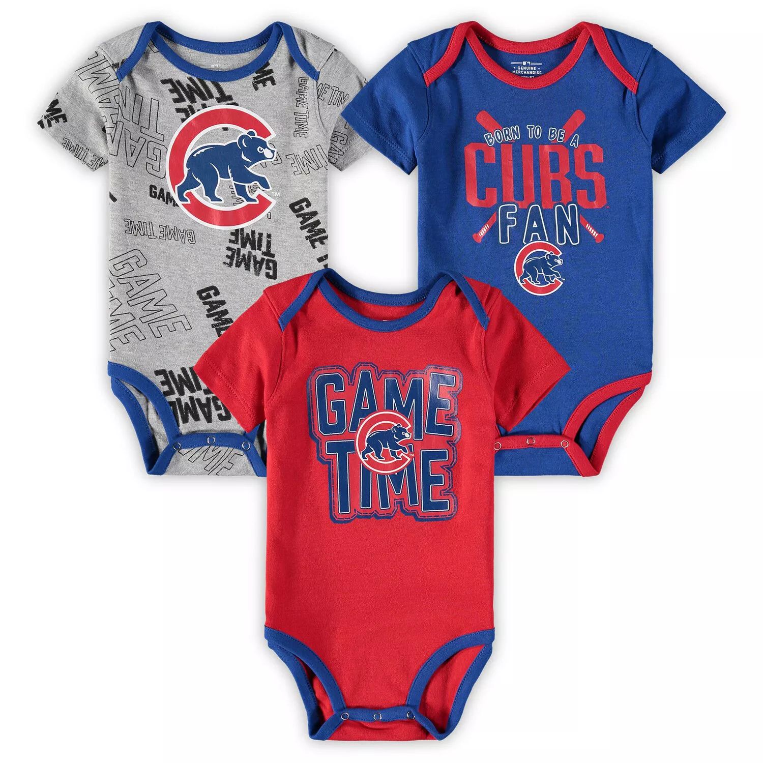 

Комплект боди из трех частей Chicago Cubs Royal/Red/Heathered Grey для новорожденных и младенцев Game Time Outerstuff